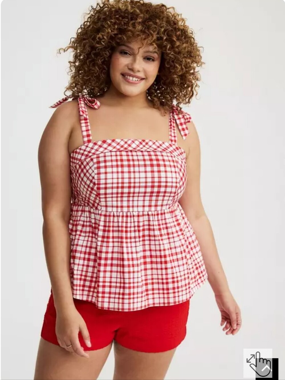 Red Gingham Tie-Shoulder Peplum Top - Women